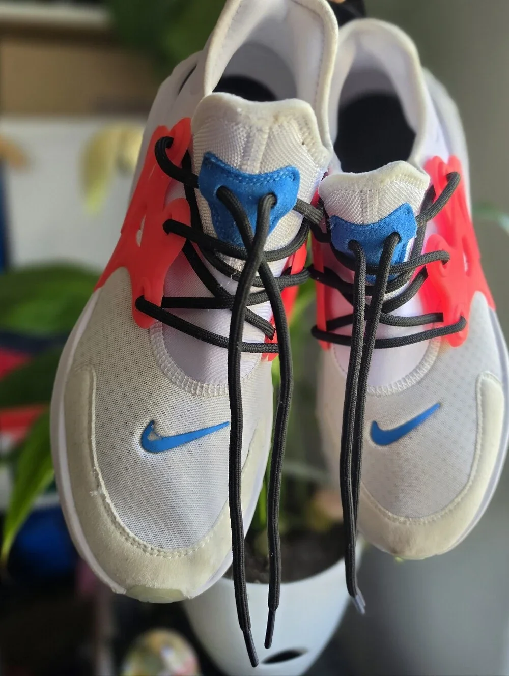 Nike Big Kids White Sneakers with Pink and Blue Details